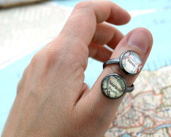 Custom Ring Personalized Gifts for Women Map Ring I Wanderlust Gifts Farewell Cocktail Ring
