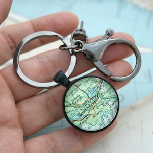 Double Sided Keychain with custom Map piece Bespoke Keyring Personalized Graduation Gifts Map Keyring New Home Gifts Map Keychain image 6