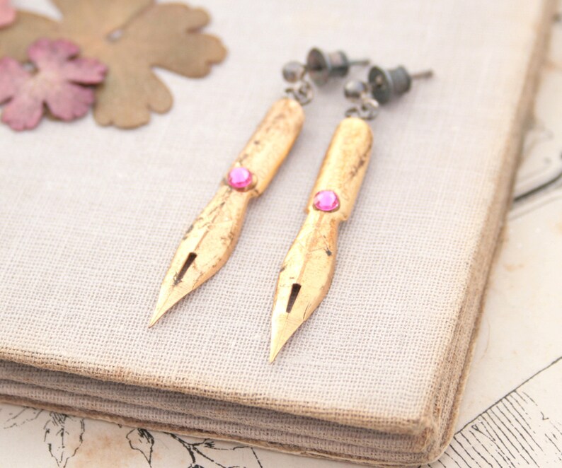 Nostalgic Long Dangle Earrings Pen Nib Bohemian Jewelry image 3