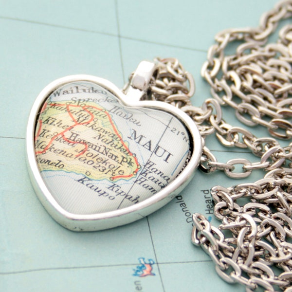 Custom Map Heart Necklace Personalized Jewelry Necklace Gifts for Girlfriend Gift for Wife Silver Heart Map Necklace