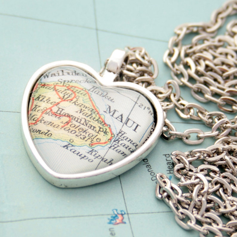 Custom Map Heart Necklace Personalized Jewelry Necklace Gifts for Girlfriend Gift for Wife Silver Heart Map Necklace image 1