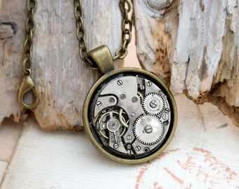 Steampunk Jewelry Vintage watch movement Pendant Necklace