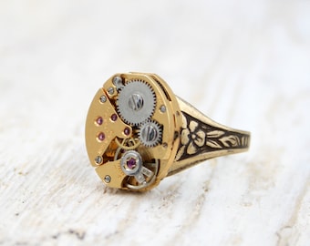 Gold Siegelring Pinky Ring Rustikaler Schmuck Steampunk Siegel Jahrestag Geschenke für Jungs Herren Schmuck Pinky Ringe