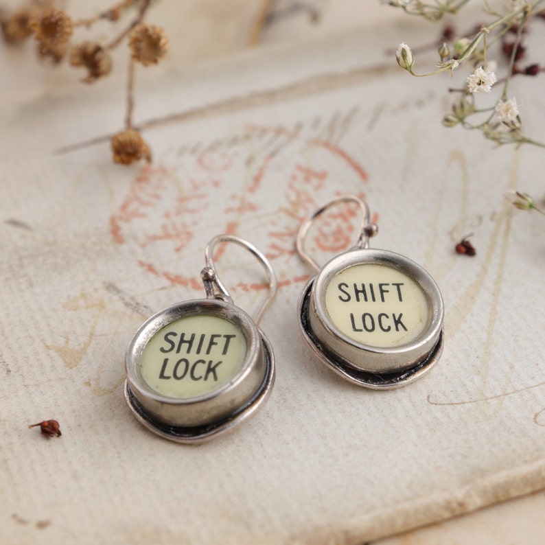 Cute Dangling Typewriter Key Earrings, Unique Jewelry for the Literary Lovers in Romantic Academia Style image 2
