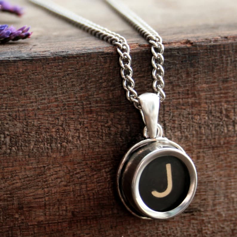 BLACK Typewriter Key Necklace monogram necklace Personalized Initials Choose letter Customized jewelry vintage typewriter gift for a writer image 3