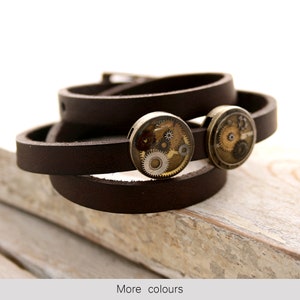 Steampunk Leather Bracelet for Men with cogs and gears image 1