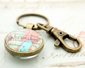 Double Sided Map Keychain Farewell Gift for Foreign Exchange Student Farewell Gift for Teacher Personalized Map Keyring