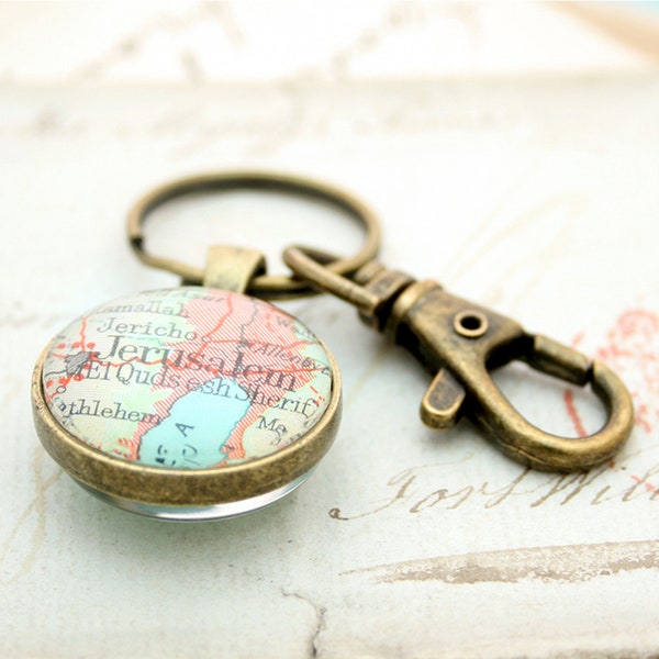 Double Sided Map Keychain Farewell Gift for Foreign Exchange Student Farewell Gift for Teacher Personalized Map Keyring