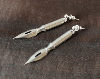 Funky Long Dangle Earrings, Fountain Pen Nib Quirky Earrings, Gifts for a Poets