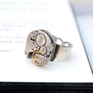 Steampunk Pinky Ring: Vintage Watch Movement, Real Ruby Accent