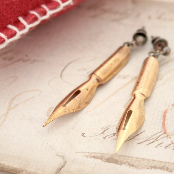 Pen Nib Earrings Golden Quirky Earrings Unique Gifts for Writer or Teacher Statement jewellery