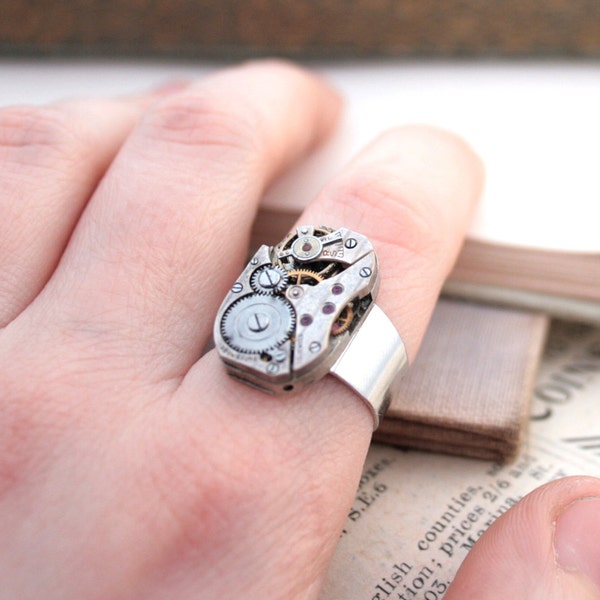 Silver Cocktail Ring Steampunk Unisex Jewellery
