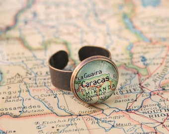 Map Ring, Copper Anniversary Gift for Wife, Personalized Ring with Custom Map Location Wanderlust Jewelry