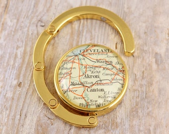 Gold Foldable Purse Hook - Personalized Gift for Bestie - Custom Map Location