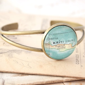 Pulsera de brazalete abierta, joyería de mapa personalizada, pulsera de brazalete personalizada en color bronce antiguo, pulsera de mapa, brazalete bohemio, brazalete Love the City