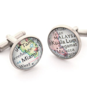 Gemelos de mapa personalizados, regalos personalizados para hombres, gemelos de boda modernos, regalo de aniversario