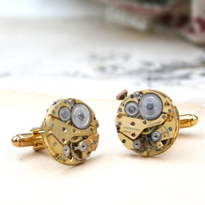Cufflinks, Steampunk Golden tone Watch Parts mens jewellery, Wedding Anniversary Gift for Husband image 3