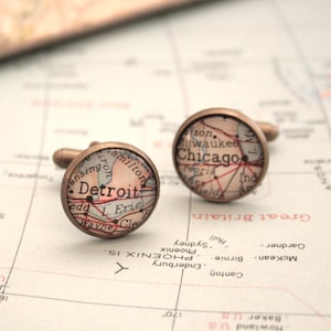 カスタムマップカフスボタンI 古地図カフスボタンI お父さんへの父の日ギフトをパーソナライズ
