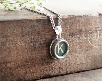 Personalised Necklace GREEN Monogram Name Letter Necklace Jewelry Typewriter Key Customized Jewelry Vintage Typewriter Gift for a Writer