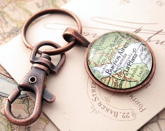 Copper Keyring Personalized Copper Anniversary Gifts, Keychain with custom Map destination