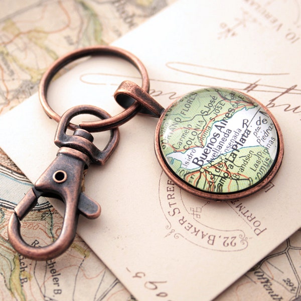 Copper Keyring Personalized Copper Anniversary Gifts, Keychain with custom Map destination