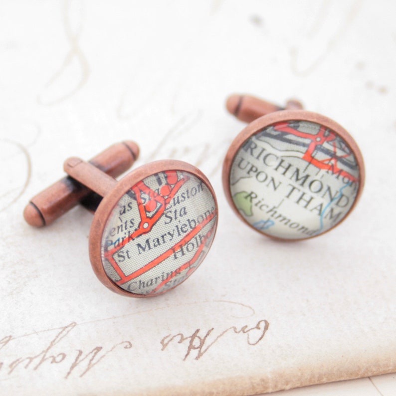 Custom Cufflinks Vintage Map Personalized Cuff links Old Map image 6