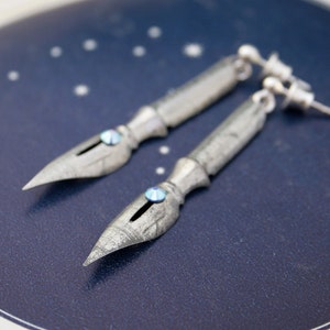 Funky Dangle Earrings of Fountain Pen Nibs in Antique Silver Colour image 3