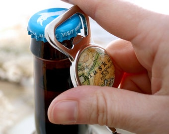 Bottle Opener with Keychain with Custom Map Destination Personalized Gift for Him