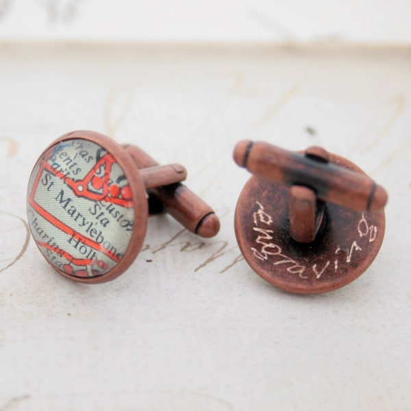 Custom Map Location Copper Cuff link I Personalized Copper 7th Wedding Anniversary Gifts for Husband