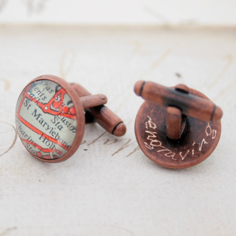 Custom Map Location Copper Cuff link I Personalized Copper 7th Wedding Anniversary Gifts for Husband image 1