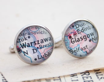 Map Cufflinks, Custom cufflinks with personalized map location, Fathers Day Gift for men