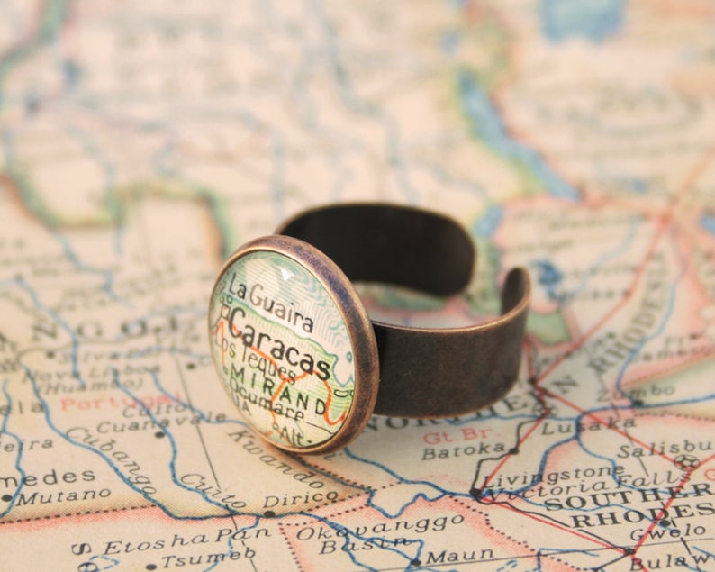 Map Ring Copper Anniversary Gift for Wife Personalized ...