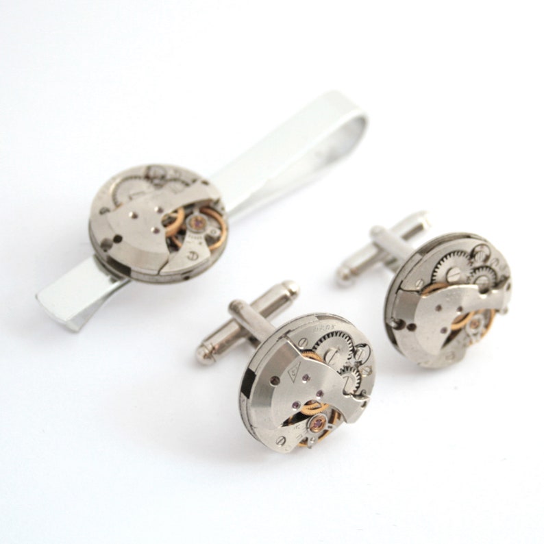 Steampunk Cufflinks and Tie Bar set, Industrial Gifts for Men image 2