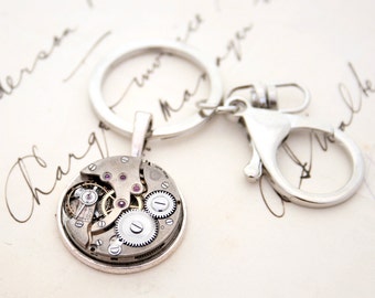 Steampunk watch keychain Gifts for Hostess Housewarming Gifts Watch Movement Keyring Steampunk Keychain New Home Gifts