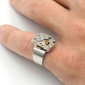 Steampunk Pinky Ring: Swiss Watch Movement, Adjustable Signet