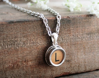 BROWN Personalized Initial monogram necklace, custom letter Typewriter Key Necklace