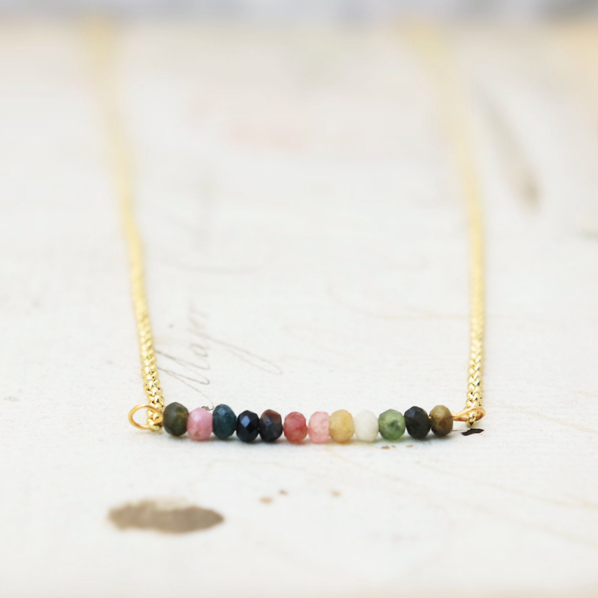 Tourmaline Bar Necklace Dainty Everyday 