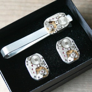 Tie Clip and Cufflinks set of Mens Accessories as Anniversary gift for Him