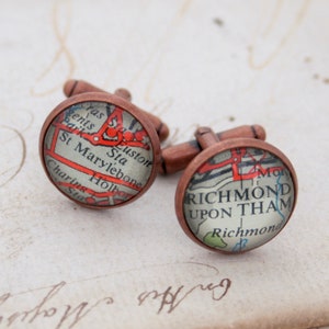 Copper Cufflinks, Custom Map Cuff links, Personalized Copper Wedding 7th Anniversary Gift for Husband image 1