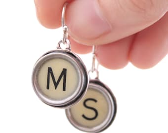 Initial Earrings of Ivory Typewriter Key Custom Letters