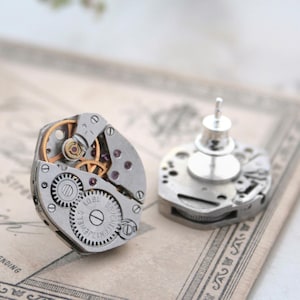 Steampunk Watch Movement Earrings: Sterling Silver Studs, Geek Chic Jewelry