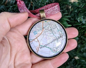 Personalized Christmas Tree Decor with Custom Map Location, First Home Family Xmas Tree Decor