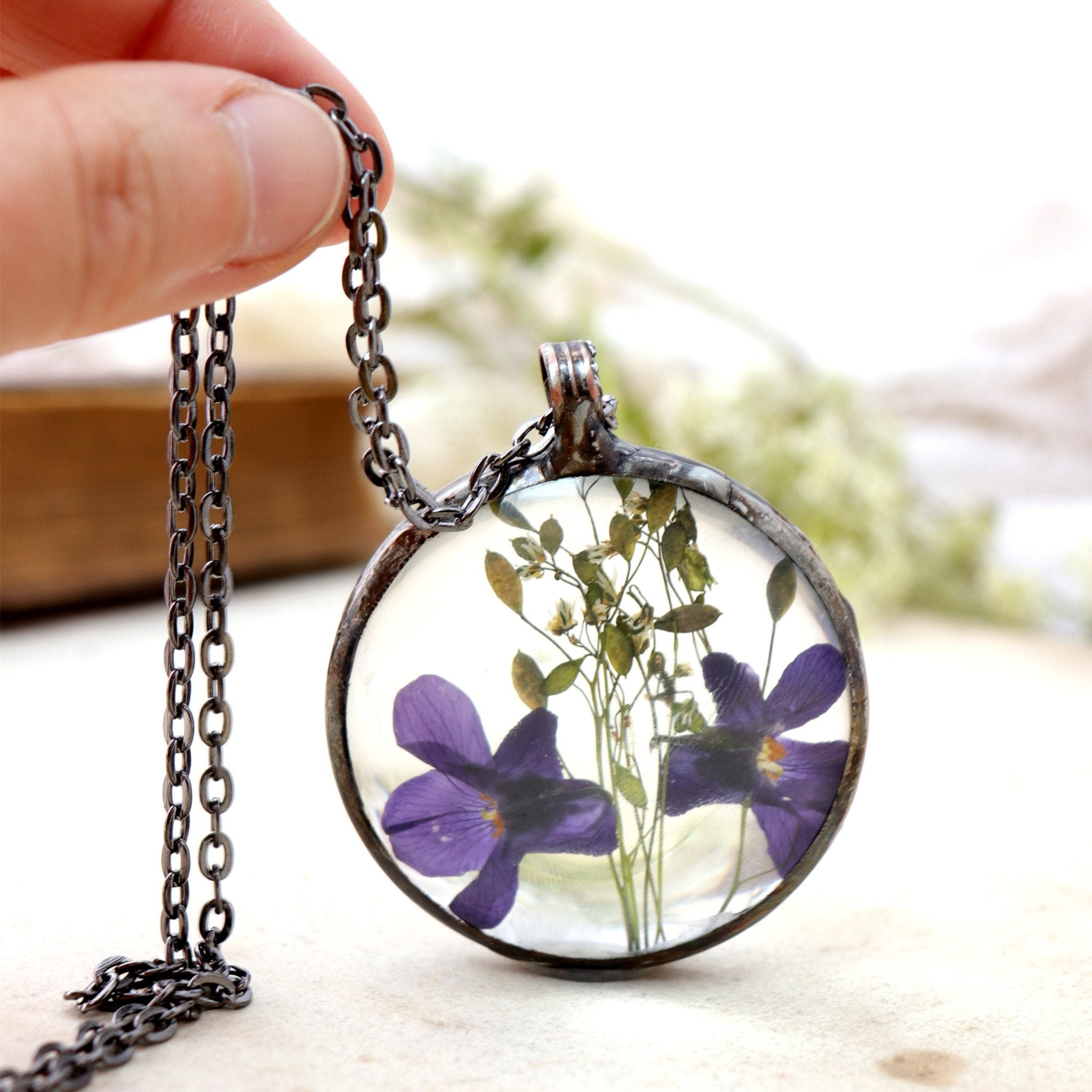Sweet Violet Necklace Round Terrarium 