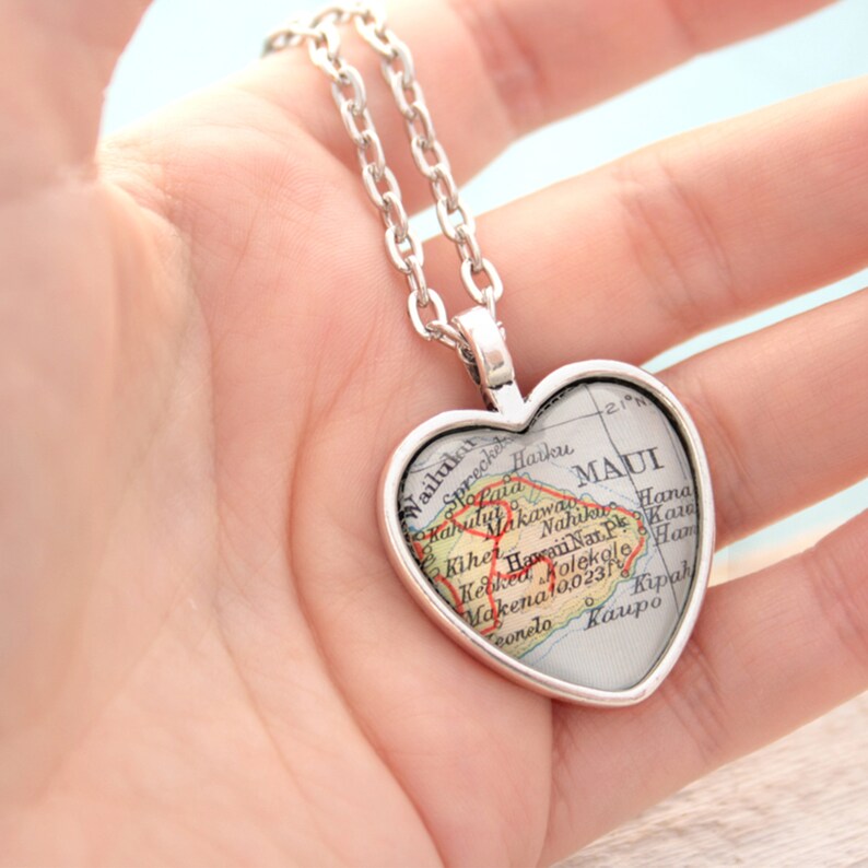 Custom Map Heart Necklace Personalized Jewelry Necklace Gifts for Girlfriend Gift for Wife Silver Heart Map Necklace image 7