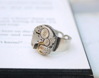 Mens Pinky Ring / Steampunk Ring / Steampunk Signet / Simple Silver Watch Movement Ring / Industrial Jewellery / Mens Jewellery Ring