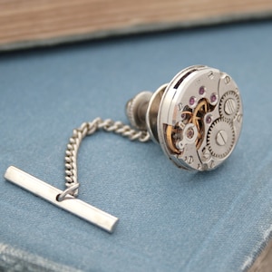 Tie Tack with Chain, charming Steampunk Tie Pin for a Wedding or formal wear image 2