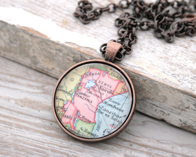 Map Necklace Wanderlust Jewelry I Personalised Coordinates Jewellery I World Map Gift for Mum 1. Antique Copper