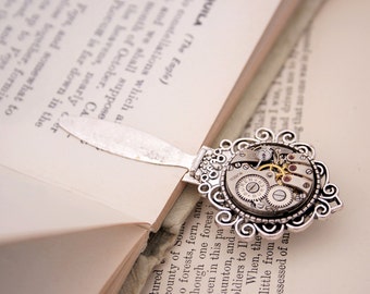 Marque-page steampunk fonctionnel avec mouvement de montre - Accessoire idéal pour les rats de bibliothèque