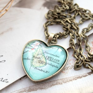 Heart Necklace Personalized with Custom Map location Sweetheart Gift, Bronze Pendant Necklace