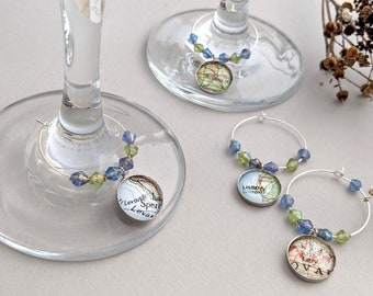 Personalised Wine Glass Charms with Custom Map Location, Personalized Gifts for Hostess